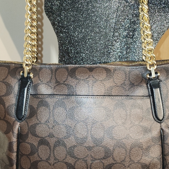 Coach Dark Brown Signature Tote with Gold Chain - Picture 4 of 12
